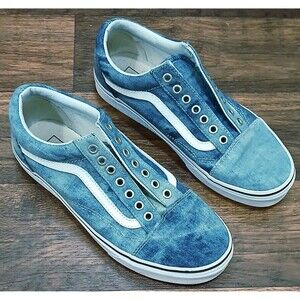 VANS Old Skool Blue Denim Acid Washed Skate Shoes Women's Sz 9.5/Mens 8 Low Jean